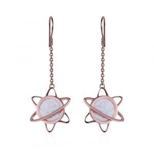 Meteorite Lithio dangle earrings in red gold