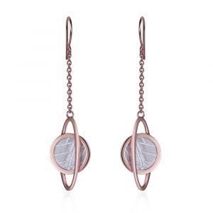 Meteorite Hydrogen (Saturn) dangle earrings in red gold