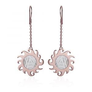 Meteorite fire dangle earrings in red gold