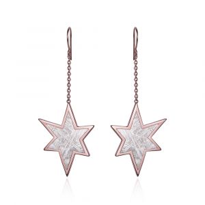 Meteorite star dangle earrings in red gold 