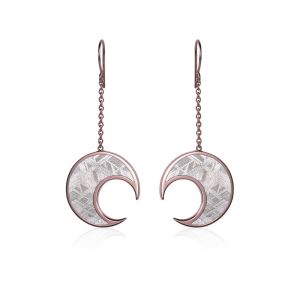 Meteorite moon dangle earrings in red gold 