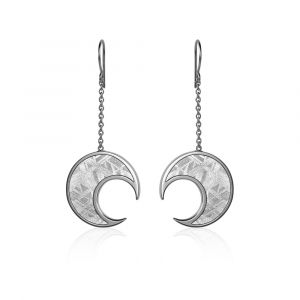 Meteorite moon dangle earrings in silver