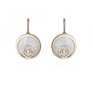 Meteorite crop circle crescent moon earrings silver plated in yellow gold