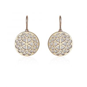 Meteorite crop circle rosette earrings silver plated in yellow gold
