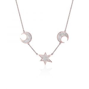 Meteorite moon star and red gold necklace