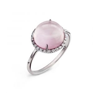 Ein rosa Quarz Cabochon und Diamanten Ring