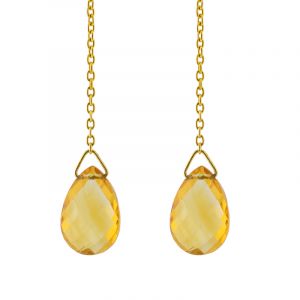 Citrine earrings, briolette-cut and diamonds