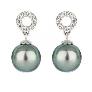 Tahitian Pearl earrings round white gold and diamonds 