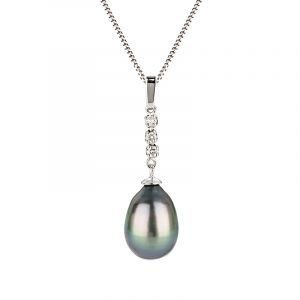 Tahitian pearl pendant white gold and 3 diamonds 